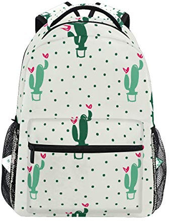 Kaktus und Herz mit Punkten Schulrucksack für Jungen Mädchen Kinder Reisetasche Bookbag