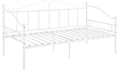 IPOTIUS Tagesbett Einzelbett Metallbett Bettgestell mit Lattenrost, Metall Schlafsofa Bettrahmen für Kinderzimmer Gästezimmer Schlafzimmer, Weiß