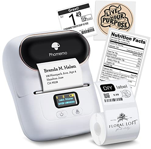 Phomemo M110 Etikettendrucker, Thermo Label Printer für Smartphone und Windows/Mac, tragbarer 2-Zoll-Etikettendrucker Selbstklebend für Küche, Büro, Einzelhandel, Adressen, Barcodes