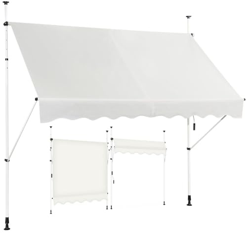 COSTWAY Toldos Exterior Terraza Enrollable, Toldo Manual con Manivela y Resistente a la Intemperie, en Altura 200-300 cm, Toldo Impermeable Exterior para Balcón y Terraza (250 X 120 cm, Beige)