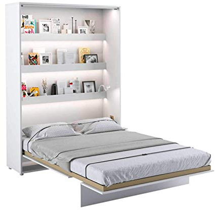 Schrankbett 140x200 LENART Wandklappbett BED CONCEPT Gästebett Vertical Bett Weiß satiniert