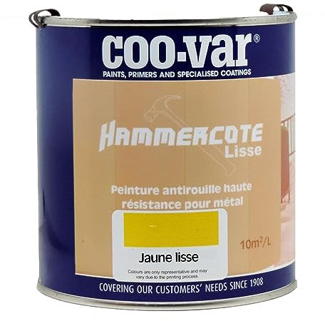 Coo-Var CooVar Hammercote - Peinture Métal Lisse Antirouille à Séchage Rapide Jaune brillant, Extérieur et Intérieur - 500ml - 5m²
