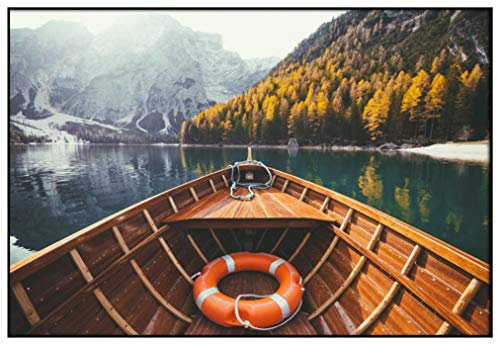 Panorama Gerahmtes Poster Lake of Braies 70 x 50 cm - Gedruckt auf Starres Poster - Enthält Rahmen - Moderne Bilder Wohnzimmerdekoration - Schlafzimmer