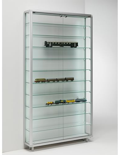 MHN Sammlervitrine & Standvitrine 19 x 99 x 183,5 cm – Flache Glasvitrine zur Wandaufstellung, abschließbar – ohne Beleuchtung – für Modellautos, Modell-Eisenbahn oder Figuren