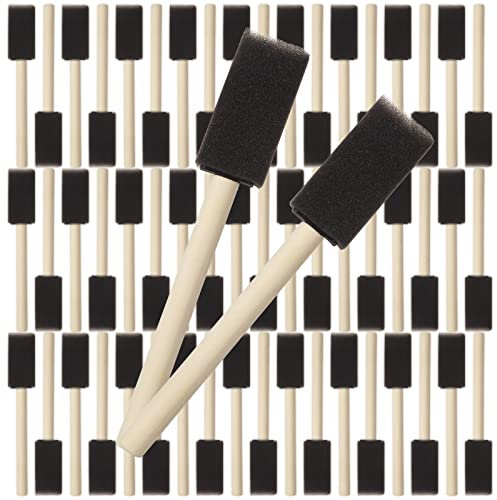 200 Pack 1 inch Foam Brush Bulk Foam Paint Brush Sponge Paint Brush with Wood Handle for Acrylics, Stains, Varnishes, Crafts