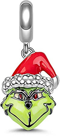 MGIUL Red Santa Hat Monster Charm Pendant für Armbänder Halsketten 925 Sterling Silber Anhänger Perlen Schmuck Geschenk für Frauen