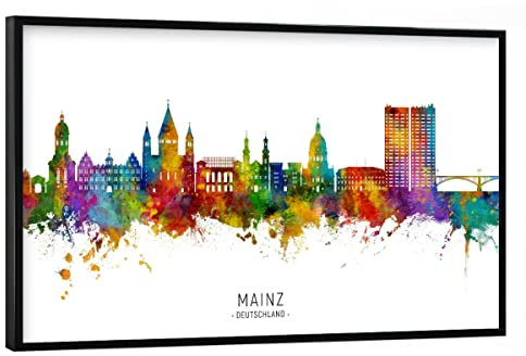 artboxONE Poster mit schwarzem Rahmen 60x40 cm Städte Mainz Germany Skyline txt - Bild Mainz Cityscape Deutschland