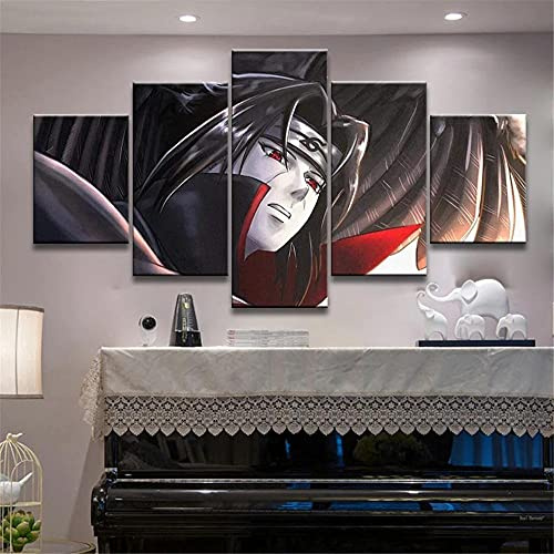 MPPSU Anime Manga Ninja Itachi Poster Wanddekoration Wohnzimmer Leinwandbild Jugendzimmer Poster Set Modern 5 Teiliges Wandbild Bedroom Decor XXL Bilder Mit Rahmen 100 * 50cm
