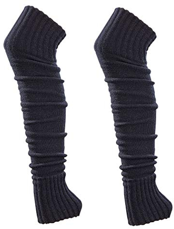 Leo Design Superweiche Damen-Beinstulpen - Zopfstrick-Beinstulpen, Knöchelstulpen - Einheitsgröße, luxuriöse Winter-/Schicht für Beine, weiße Beinstulpen, schwarze Beinstulpen - Schwarz/Weiß, Schwarz