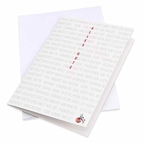 1. FC Köln Grußkarte - Alles Gute - weiß Schriftzüge Karte Glückwunschkarte Klappkarte - Plus Lesezeichen I Love Köln