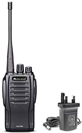 Midland G10 Pro, Two Way Radio Walkie Talkie,16+16 PMR446 Channels license free, 1200mAh Li-Ion Rechargeable Battery Pack, Desktop Charger, Wall Adapter UK Plug, Belt Clip, UKCA Certified, Black