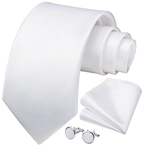 HISDERN Herren Hochzeit Splitter Krawatten und Einstecktuch Solide Krawatte Manschettenknöpfe Set