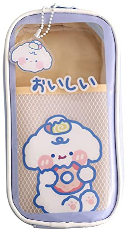 Tianbi Trousse à crayons Kawaii portable, ours mignon et lapin, trousse transparente de grande capacité, fournitures scolaires pour adolescentes, 21,5 x 11,5 x 5,5 cm