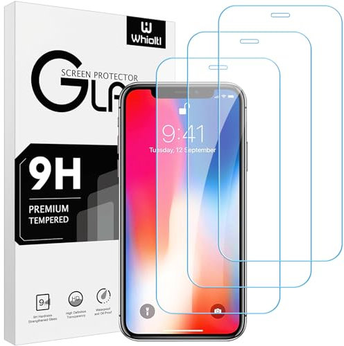 Whioltl 3 Pièces Verre Trempé pour iPhone X, iPhone XS et iPhone 11 Pro 5,8 Pouces, Ultra Résistant Film Protection écran, sans Bulles d'air, 0.33mm, Dureté 9H Glass, Anti Rayures, HD Transparent