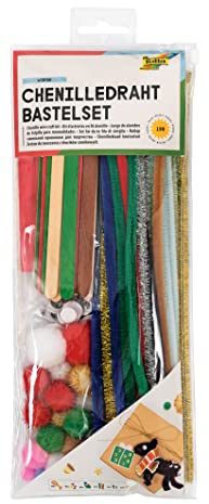 folia 93503 - Chenilledraht Bastelset Winter für Kinder und Erwachsene, wiederverschließbares Täschchen mit vielen Utensilien zum Gestalten kleiner Chenille-Figuren