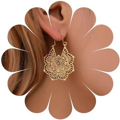 Aneneiceera Boho Gold Mandala Blumen Dangle Ohrringe Retro Tribal Statement Nightclub Prom Ethnische Reifen Schmuck Für Frauen Und Mädchen