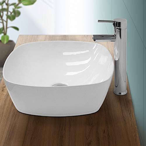 ECD Germany Waschbecken Waschtisch 405 x 405 x 140 mm aus Keramik Weiß - Aufsatzbecken Aufsatzwaschbecken Handwaschbecken Aufsatzwaschtisch Spülbecken Becken Wasserfall Waschschale Waschschüssel