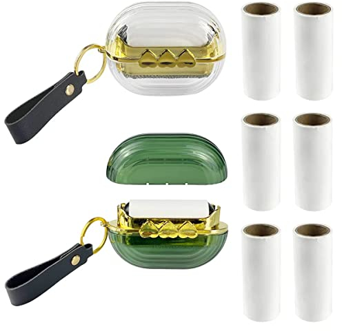 2 Pack Travel Portable Lint Roller Set,Pet Lint Roller Extra Sticky Comes with 6 Rolls of Replacement Rollers,Double-Sided Lint Remover for Garment Bag Dust Lint(Grey Green)