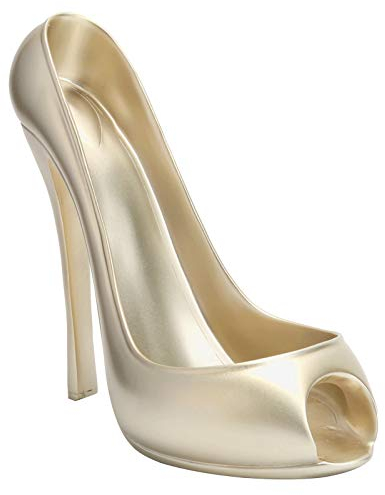 Wakects Botellero de mesa con forma de tacón alto, soporte decorativo para botella de vino, para salón, comedor, bar, de resina, 20 x 10 x 19 cm (dorado)