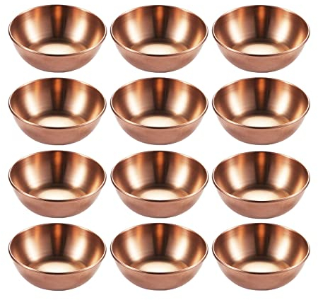 Hayuhone Sauce Dishes 12PCS 9cmStainless Steel Sauce Bowl Mini Individual Round Seasoning Dishes Sushi Dipping Bowl Appetizer Plates (Rose Gold)