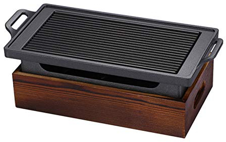 NEWCES Barbecue Desk Korean Japanese Tabletop BBQ Grill Tragbarer Grillofen Holzkohlegrill mit Holzsockel Haushalts-Antihaft-Kochgeräte for Tischgrill im Freien oder im Innenbereich