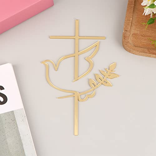 Meokro Acrylic Religious Cake Topper - Dove and Cross,Holy Spirit Topper, Confirmation Topper