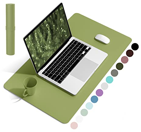 YSAGi Schreibtischunterlage, Mauspad mit Leder und Rutchfeste Wildleder, Multifunktionales Office Mousepad Laptop Schreibunterlage, Tischschutz Unterlage für Büro/Home-Office (Grasgrün, 60x35cm)