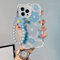 Emlivi Coque en Silicone pour iPhone 12 avec Glitter Perle Bracelet Chain Strap,Transparente Souple Antichoc Etui Housse Coque de Protection avec Corde Case Femme pour iPhone 12,Fleur Bleue