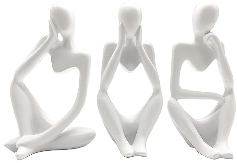 KZDZTYF 3pcs White Decor Thinker Statue Abstrakte Kunst Skulptur Dekorative Figuren für Büro Wohnzimmer Bücherregal Heimdekoration