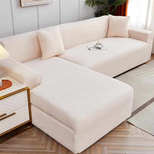 WULTNICEW Sofabezug Sofaschoner Sofa Überzug 3 Sitzer, Stretch SofaÜberwurfe Pets Dog Couch überzug Sofaschutz, Ecksofa für L Form Erfordert Zwei Couchbezug(3SITZER, Beige)