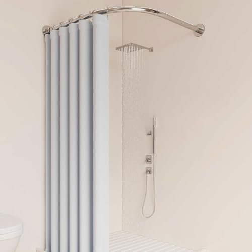 Tringle Rideau De Douche Angle Sans Percage, Tringle à Rideau De Douche En Forme De L Extensible Acier Inoxydable, Pour Salle De Bain, Baignoire, Magasin De V(Size:D 70-95cm x 105 -165cm,Color:Argent)
