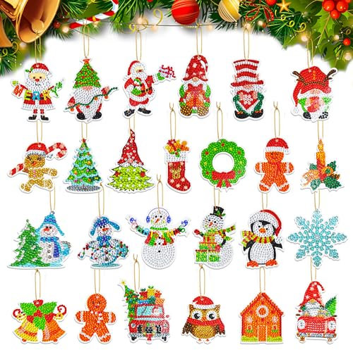 LYLIDIA Diamond Painting Sticker Weihnachten Anhänger Kinder 25pcs Klein Kristallklebemalerei Weihnachtlich Weihnachtsbaum Anhänger Diamant Painting Geschenkanhänger Weihnachten Fensterdekoration