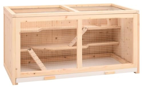 vidaXL Hamsterkäfig, Käfig mit ausziehbare Wanne, Mäusekäfig mit Vordertür, Nagerkäfig Kleintierkäfig, 104x52x54 cm Massivholz Tanne