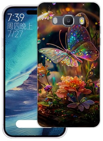 WUACYEAMING Hülle für Samsung Galaxy J5 2016,Aesthetic Motiv Weiche Silikon Muster TPU Bumper Stoßfest Schutzhülle Transparent Mädchen mit Cover HandyHülle case Pattern-(Blume Schmetterling)