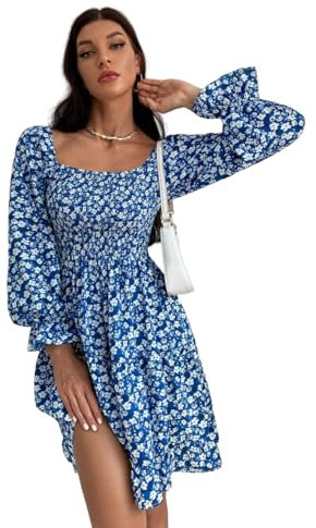Sheetal Associates Women Casual Regular Sleeves Crepe Printed Fit and Flare Dress (UK, Alpha, XXL, Regular, Regular, Blue)