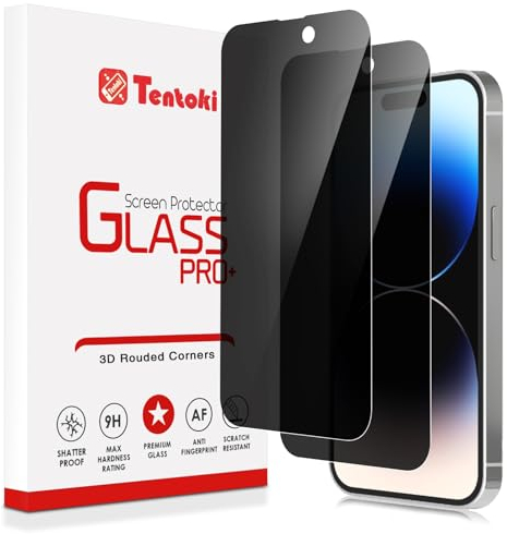Tentoki Verre Trempé Anti-Espion pour iPhone 14 Pro vitre Protection écran -sans Bulles d'air -[lot de 2] [Couverture Complète] antispy [Anti Rayures, Dureté 9H