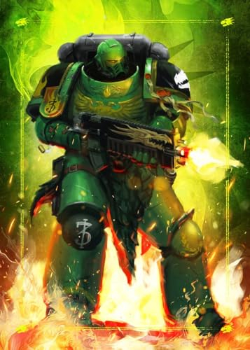 Displate Offiziell Warhammer MetallPoster Magnetische Befestigung Inklusive Lizenziert Bilder Hochwertiges Poster Space Marines Salamanders Intercessor Poster 67.5 cm x 48 cm