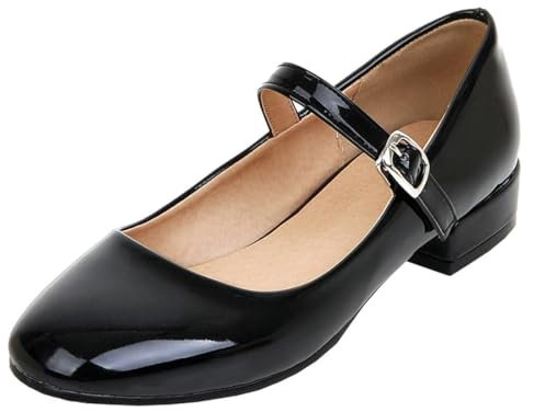 Etebella Damen Pumps Flach mit Riemchen Lack Mary Jane Bequem Schuhe (Schwarz,39)