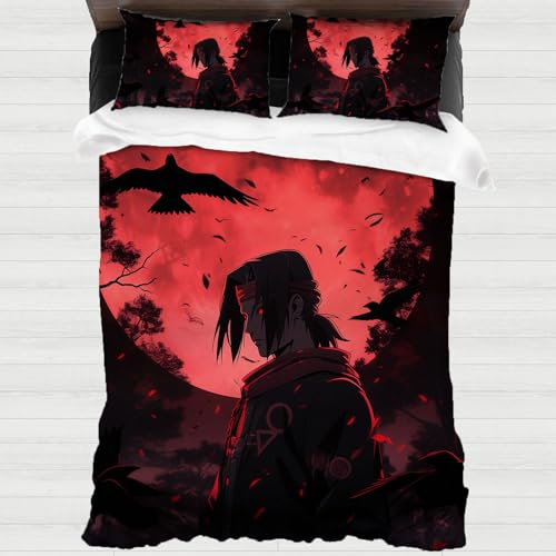XYOK Uchiha Itachi Bettwäsche 135x200 Anime Kinder Bettbezug Mikrofaser, Sharingan Fanartikel Bettwaren-Sets,Teenager Bettwäsche-Sets (Itachi1, Single 135x200)