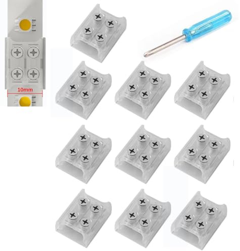 YUTOKEER 10 Stück LED Streifen Verbinder, 2-polig 10mm Lötfrei für 5050 3528 Einfarbige SMD und COB LED Streifen, Schnelle und Einfache Verbindung, Inklusive Schraubendreher, Transparentes Design