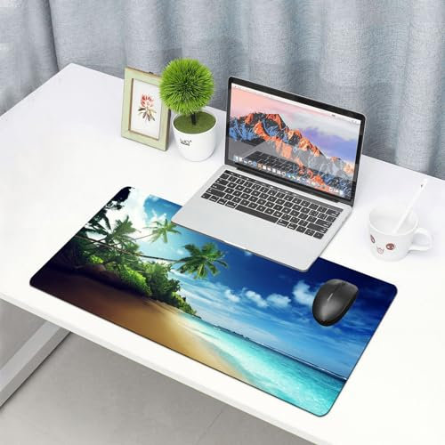 EYLOZS Großes Gaming-Mauspad mit genähten Kanten,mit rutschfeste Unterseite,Strand im Sonnenuntergang auf der Insel Mahe auf den Seychellen,Cooles Schreibtischpad für Tastatur und Maus,30x80 cm