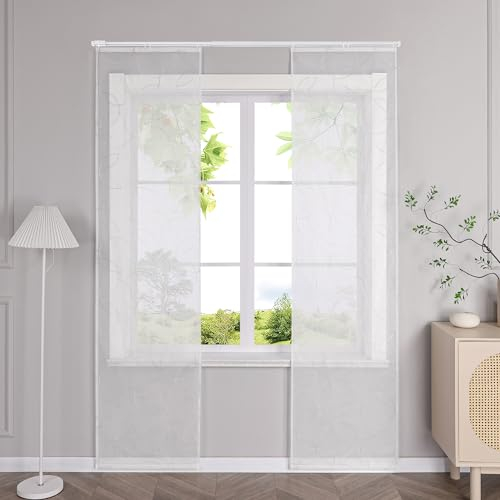 HeichkelL Schiebegardinen mit Klettband Transparent Gardinenschal 2er Set Schiebevorhänge Flächenvorhänge mit Kreise Stickerei Braun BxH 57x175 cm