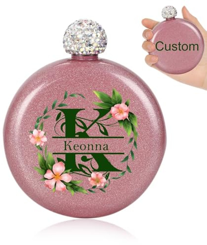 Personalized Cute Lady's Flask with Sparkling Rhinestone Cap | Beautiful Glitter Coated Whiskey Bottle,Portable Stainless Steel Flask for Bar & Grill and Travel,Gifts for Women