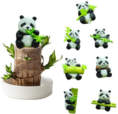 BOWTONG Bois brésilien, plante en bois brésilien avec statue de panda, décoration en bois brésilien, mini plante brésilienne en pot, bois porte-bonheur