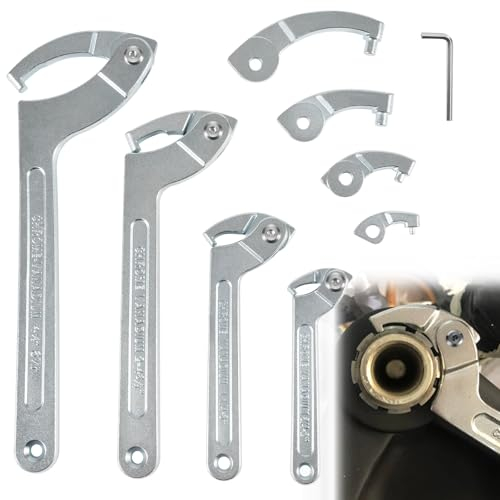 Sunluway 8 Stück Einstellbarer Stiftschlüssel Schraubenschlüssel Werkzeug Set, Schraubenschlüssel Mutter Schraubenschlüssel Werkzeuge mit austauschbaren Köpfen für Rohre Heizung Autos, Gewindefahrwerk