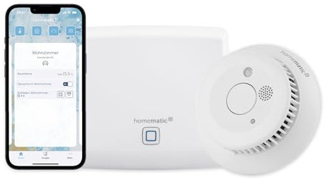 Homematic IP Starter Kit Mini – Détecteur de fumée, Smart Home, détecteur de fumée Alarme localement Via la sirène et par Notification Push dans l'application Smartphone, éclairage de Secours LED