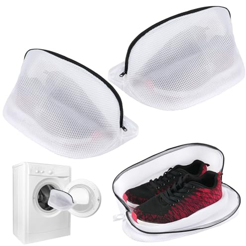 3 Pcs Shoe Washing Machine Bags, Reusable Trainer Washing Machine Bag | Mesh Laundry Shoe Bags with Zip Closure for Sneakers, Socks, Bras