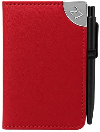 Sixstore Mini-Taschenplaner 2026, Wochenansicht, A7, weiches Leder, 11 x 7 cm, mit Stift, Rot