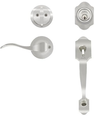 Haustürgriff-Set mit Riegelhebel, wendbares Außentürschloss-Set, verstellbares Eingangstürgriff-Set für Rechts- und Linkshänder, strapazierfähig, für Zuhause (D-Typ-Schieber, rund, Silber)