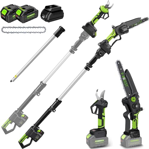 V-MODEST 4 in 1 Pole Saw & Electric Pruning Shears, 8 Inch Pole Saws for Trimming Trees, Cordless Pruning Shears with 15ft Max Extension Pole, 2 Pruners